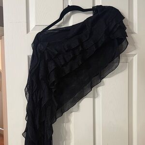 Elegant Black Ruffled Shawl